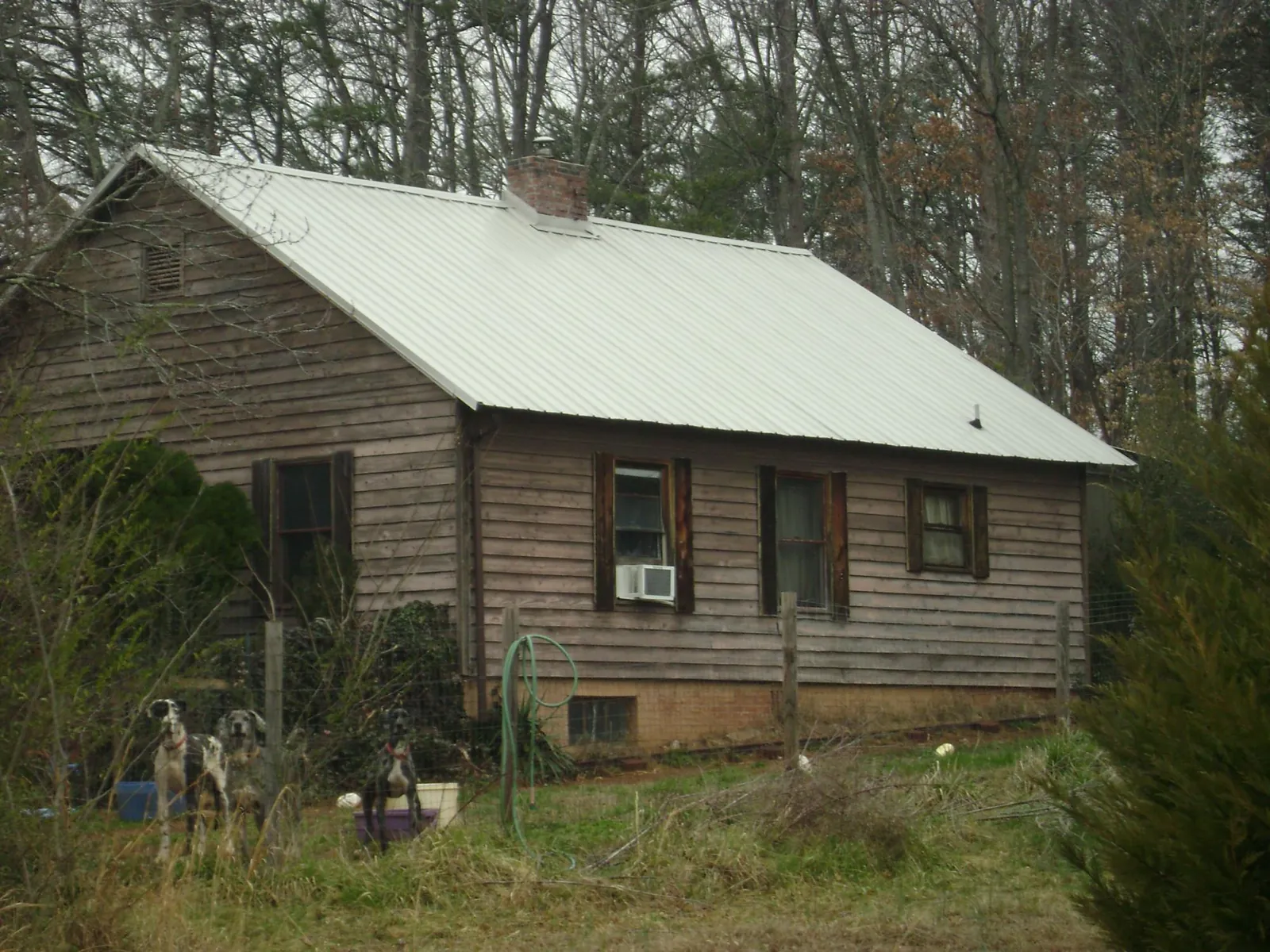 White metal roof on an old wood sided farmhouse, from a Metal Roof Installation job in Florence